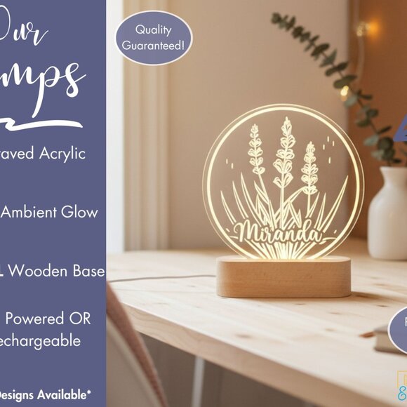 Lavender Flower Custom LED Lamp | Personalized Light-Up Name Sign for Plant Love - Picture 3 of 8